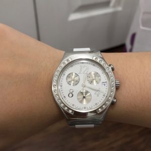 White and Silver Swatch Swss Watch